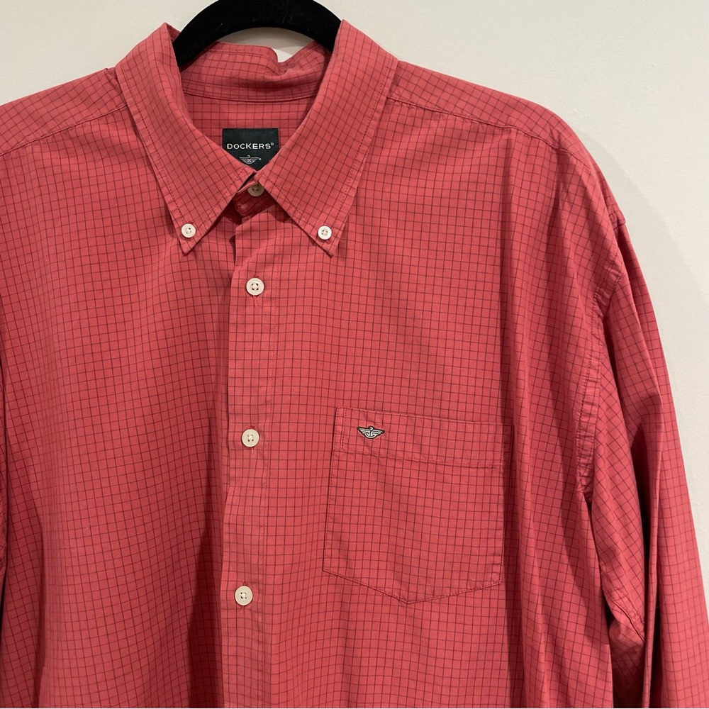 Men’s DOCKERS red & black square design button down shirt size XXL pocket